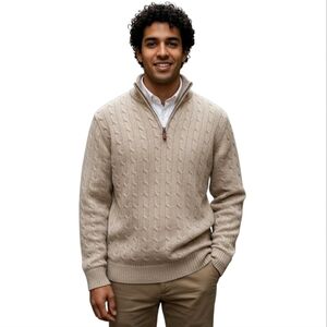 J. Crew Lambswool Quarter Zip Cable Knit Sweater In Beige Size Large
